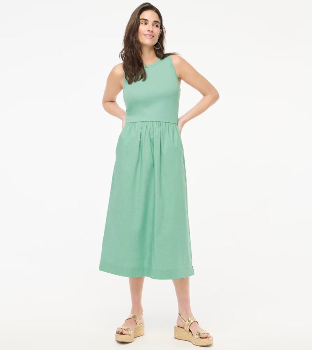 J.Crew Ribbed Knit Mixy Tank Midi Dress WMNS PS Eucalyptus Steam A-Line Pullover